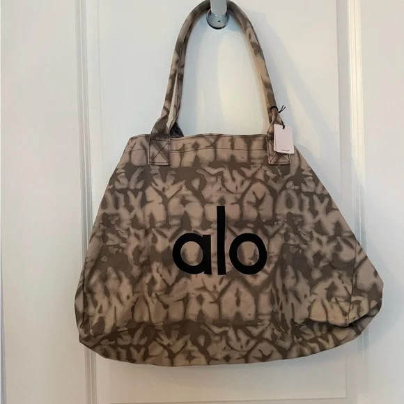 ALO Yoga Taupe Tie-Dye Canvas Tote with Black Logo - Picture 4 of 4